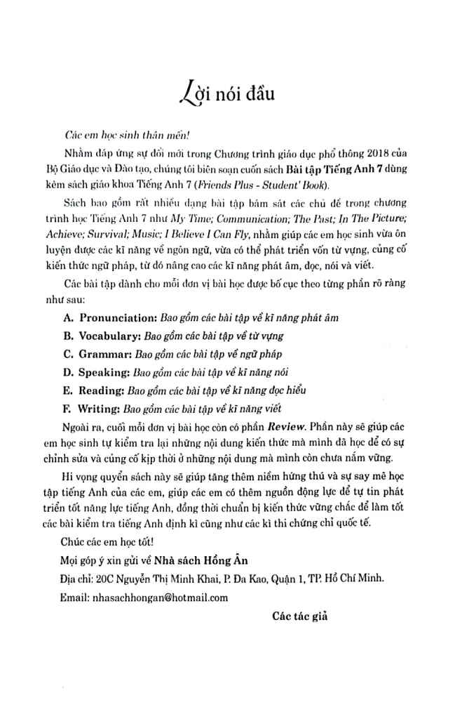 BÀI TẬP TIẾNG ANH LỚP 7 (Dùng kèm SGK Tiếng Anh Friends Plus - Student Book)